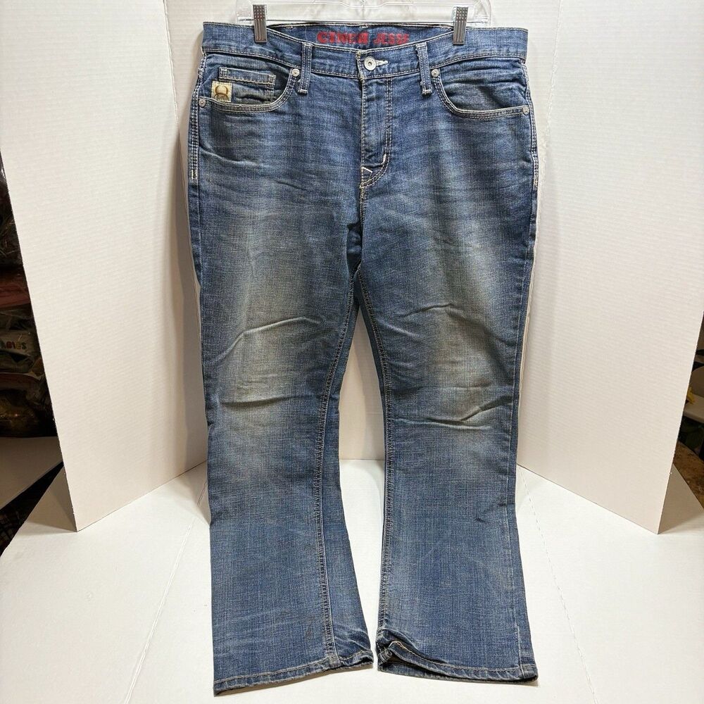 Cinch Jesse Jeans Mens 35x32 Blue Denim Cotton Stretch Med Wash Straight Cowboy